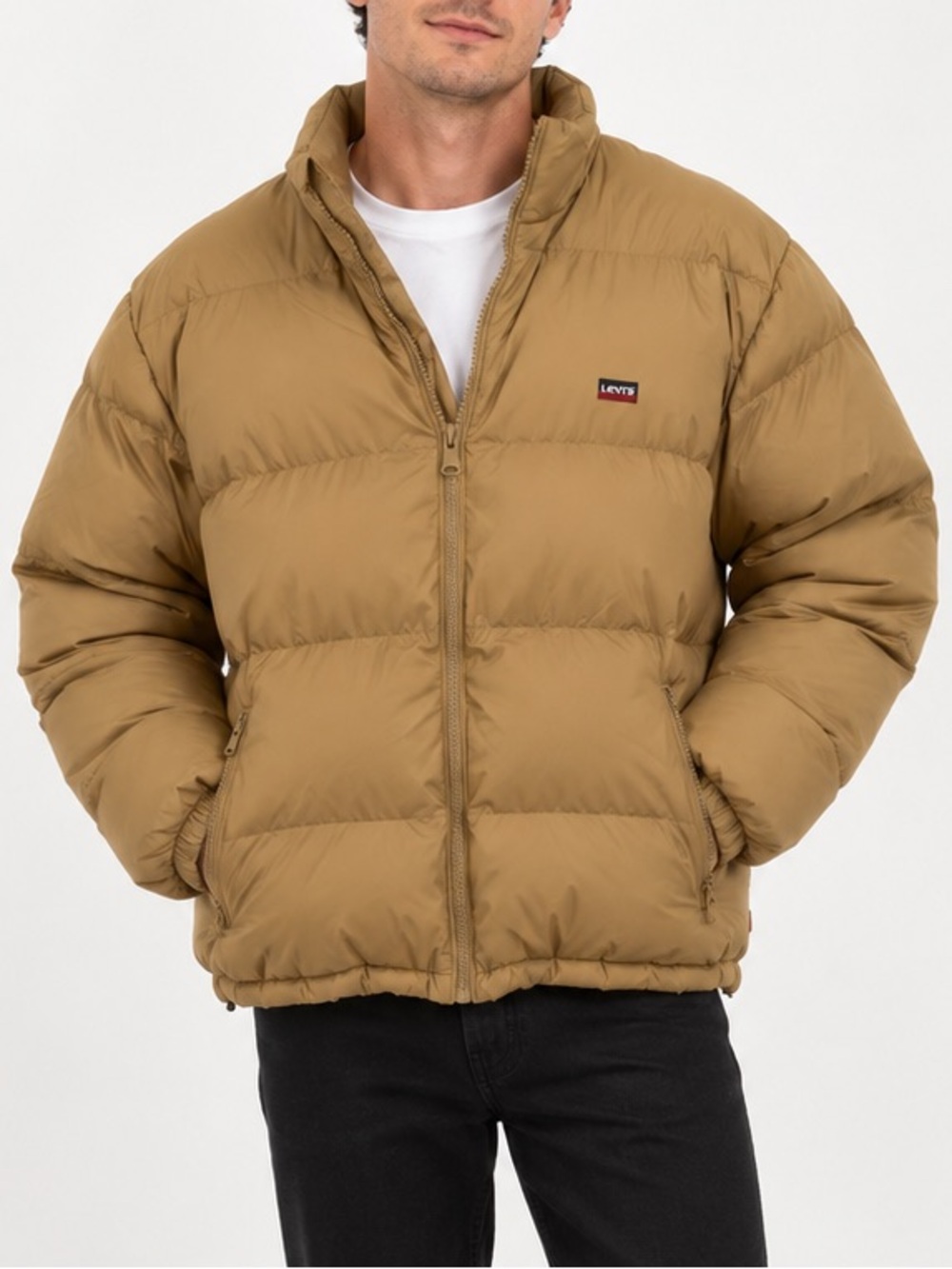 Levi’s Men’s Tan Brown Puffer Jacket Quilted Full Zip Winter Coat Size Large